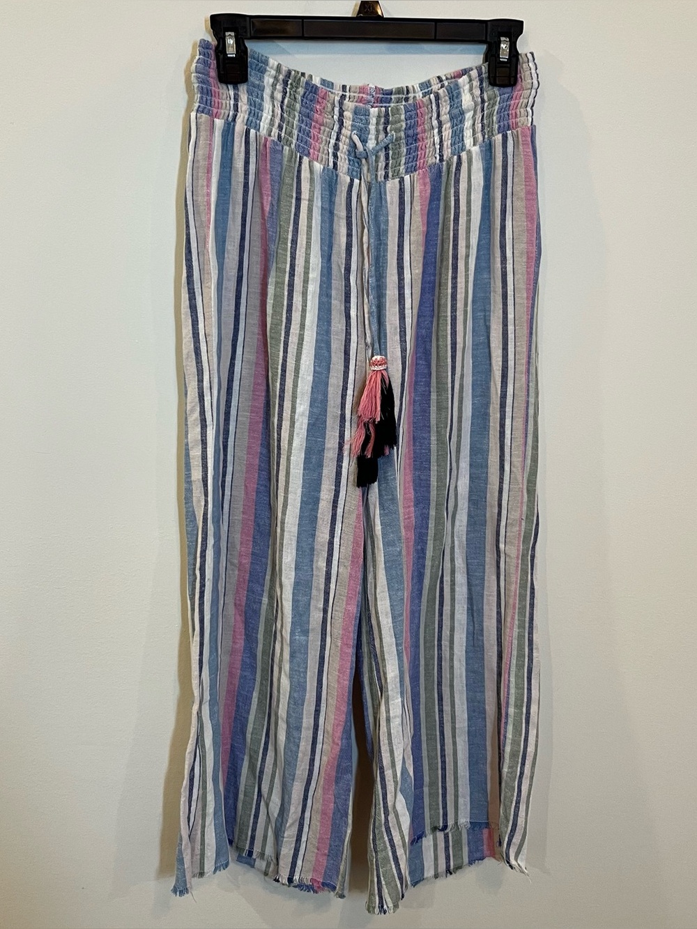 Indigo Rein Wide Leg Pants Womens S Striped Multicolor Linen Rayon Drawstring